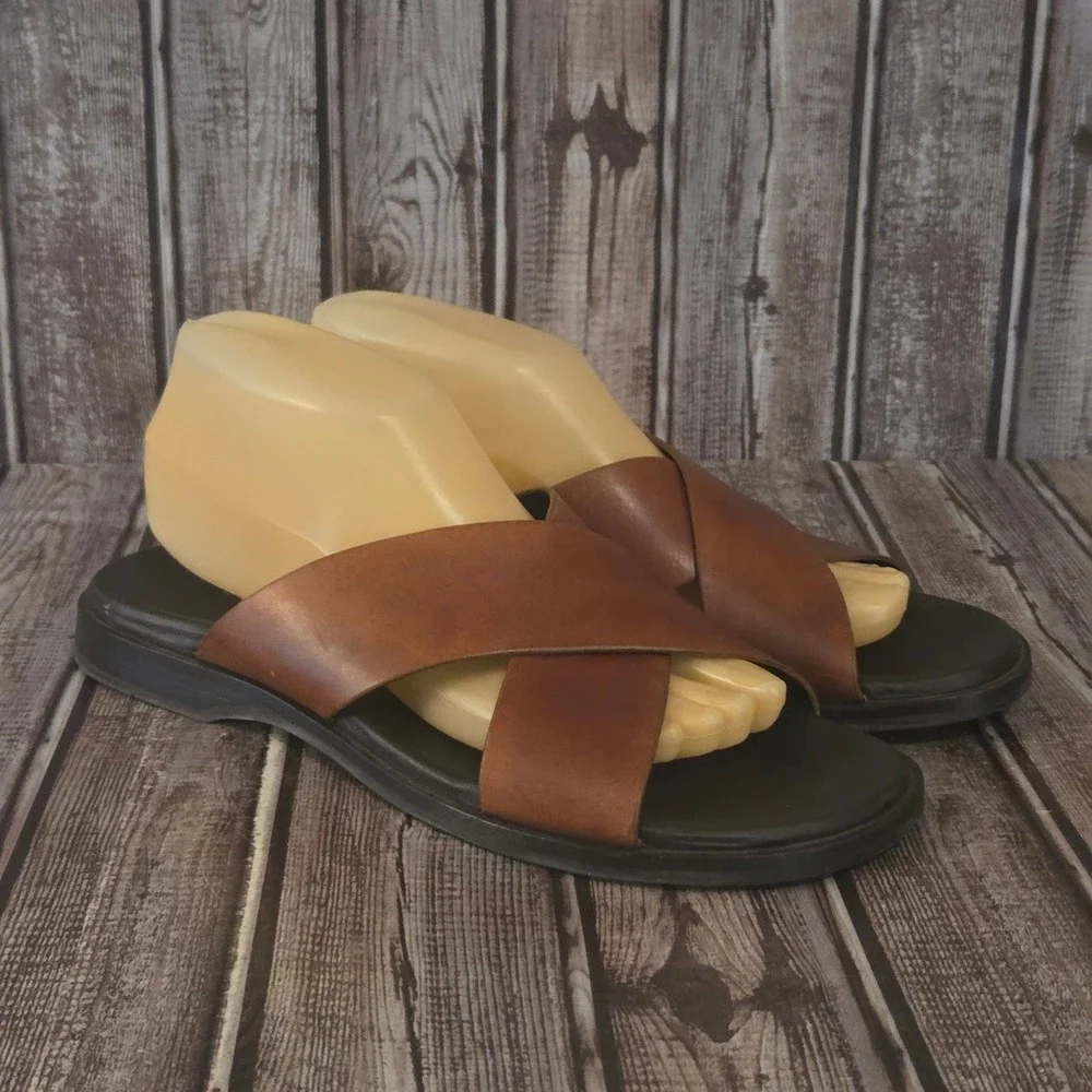 Sz 7 Mens Cole Haan Grand.OS Goldwyn Brown Leather Comfort Sandals Slides VGUC